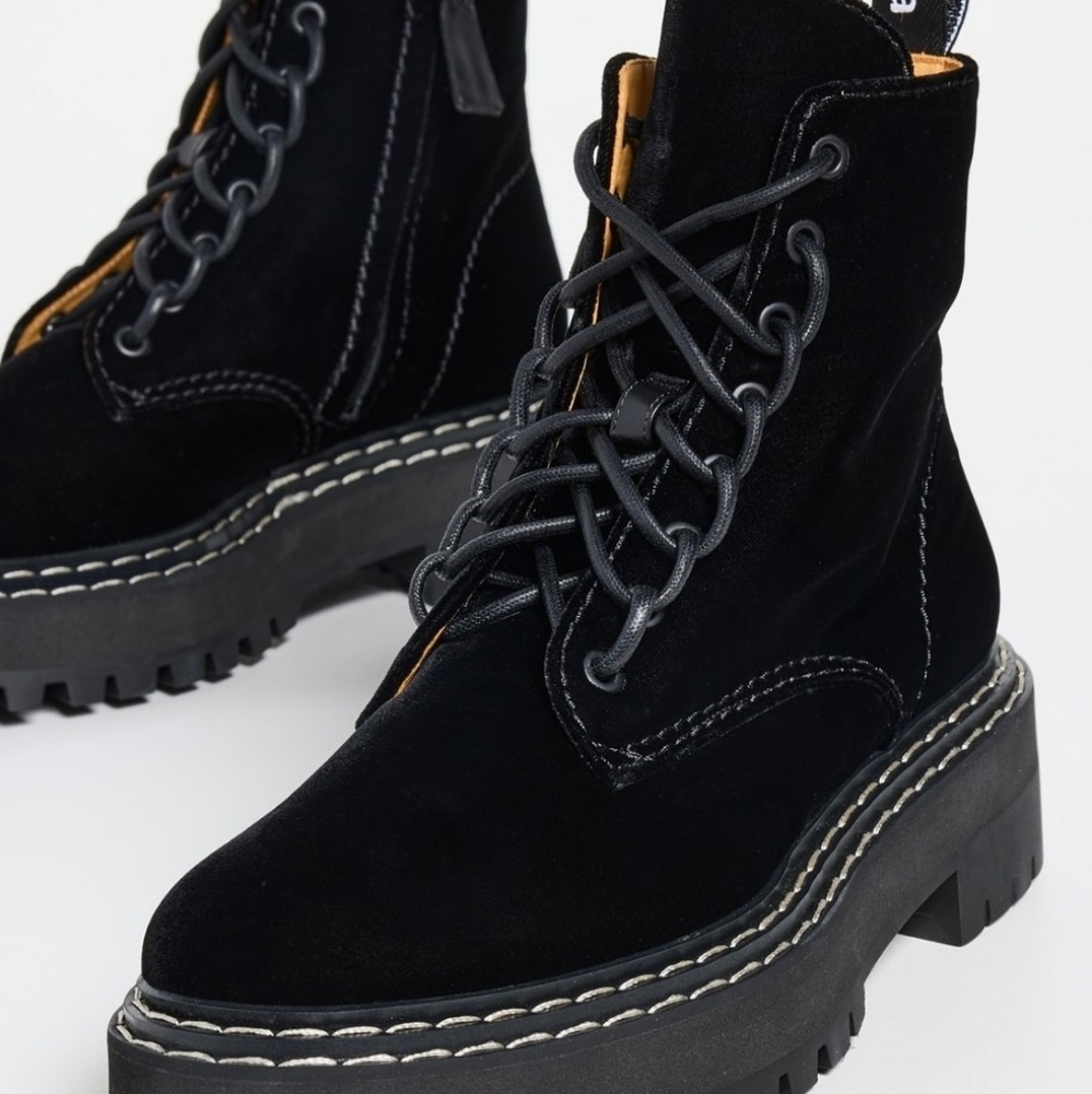PROENZA SCHOULER Lug Sole Platform Topstitched Velvet Ankle Boots